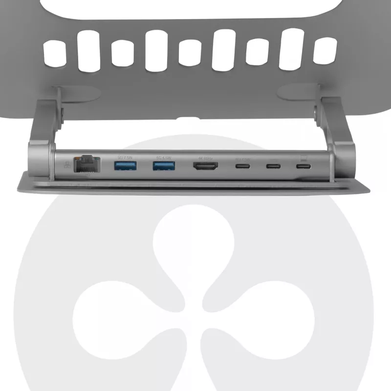 CLUB3D Regulowany aluminiowy stojak na laptopa z hubem USB-C®, szary, 260 mm, 224 mm, 56 mm, 1,76 kg, 315 mm