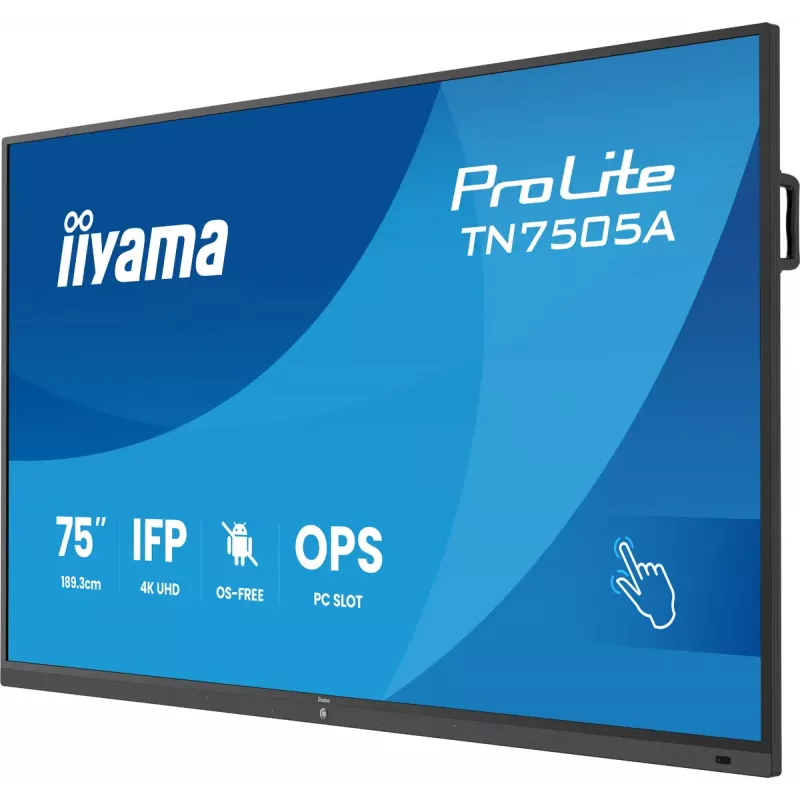 iiyama TN7505A-B1AG Wyświetlacz informacyjny Interaktywny płaski panel 189,3 cm (74,5 cala) 500 cd/m² 4K Ultra HD Czarny Ekran dotykowy