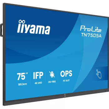 iiyama TN7505A-B1AG Wyświetlacz informacyjny Interaktywny płaski panel 189,3 cm (74,5 cala) 500 cd/m² 4K Ultra HD Czarny Ekran dotykowy