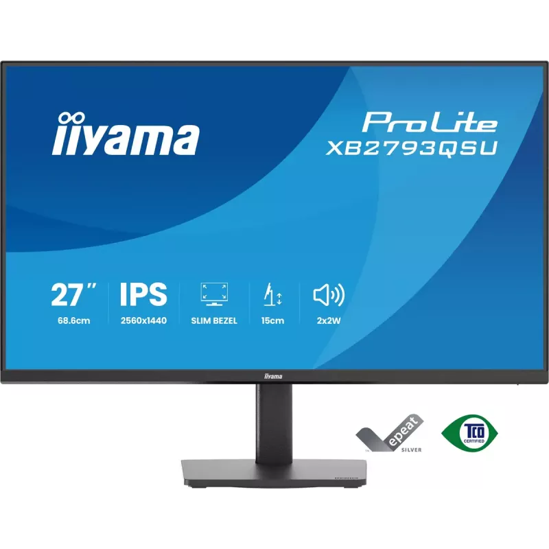 Monitor IIYAMA ProLite XB2793QSU-B1 27 cali (68,6 cm) IPS LED Quad HD 2560x1440, matowy, hub USB, głośniki, VESA, regulacja wysokości, czarny