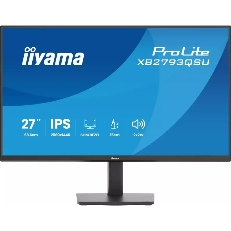 Monitor IIYAMA ProLite XB2793QSU-B1 27 cali (68,6 cm) IPS LED Quad HD 2560x1440, matowy, hub USB, głośniki, VESA, regulacja wysokości, czarny