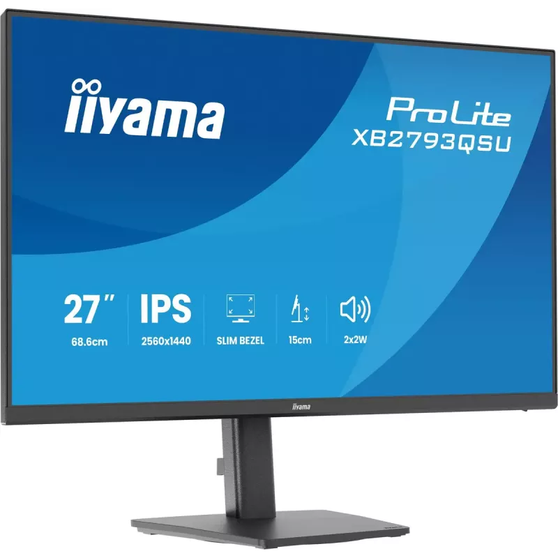 Monitor IIYAMA ProLite XB2793QSU-B1 27 cali (68,6 cm) IPS LED Quad HD 2560x1440, matowy, hub USB, głośniki, VESA, regulacja wysokości, czarny
