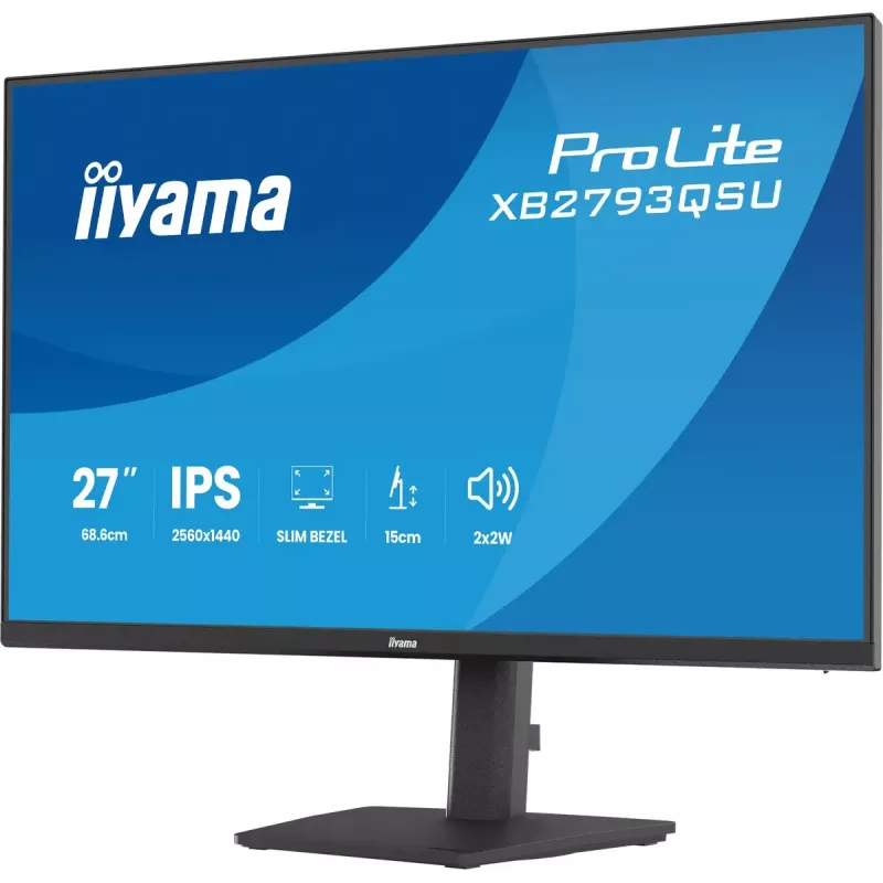 Monitor IIYAMA ProLite XB2793QSU-B1 27 cali (68,6 cm) IPS LED Quad HD 2560x1440, matowy, hub USB, głośniki, VESA, regulacja wysokości, czarny