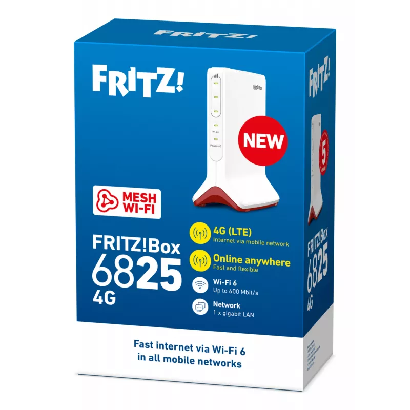 FRITZ Box 6825 4G router bezprzewodowy Gigabit Ethernet Single-band (2.4 GHz) Biały
