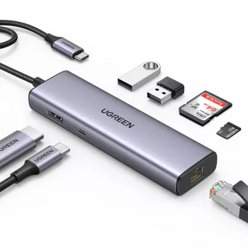 USB-C Hub UGREEN 90568 2 USB 3.0 HDMI RJ45 SD TF PD port