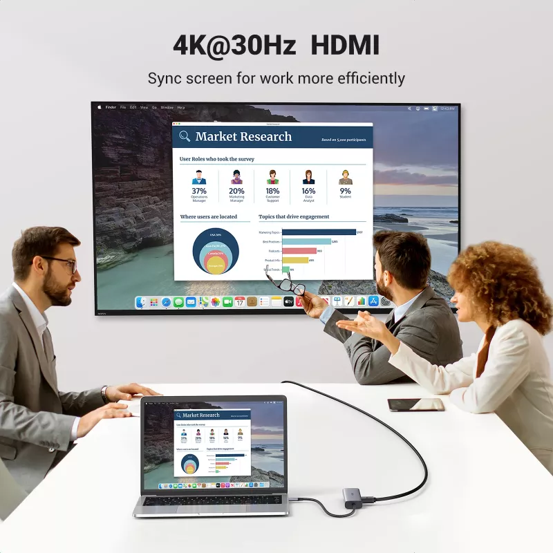 USB-C Hub UGREEN 90568 2 USB 3.0 HDMI RJ45 SD TF PD port