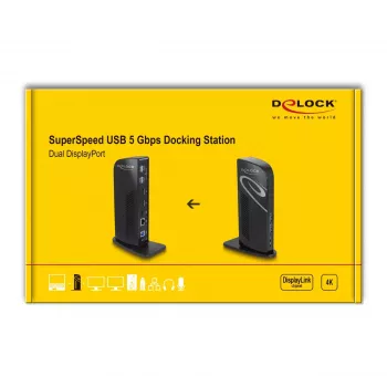 Stacja dokująca DeLOCK USB z dwoma wyjściami DisplayPort 4K, USB 3.2, LAN, Audio