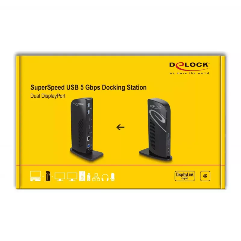 Stacja dokująca DeLOCK USB z dwoma wyjściami DisplayPort 4K, USB 3.2, LAN, Audio