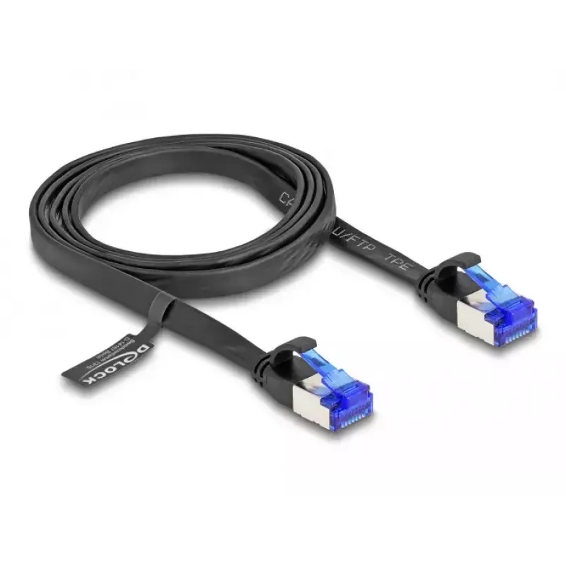 Kabel sieciowy DeLOCK RJ45 płaski patchcord wtyk do wtyku Kat.6A 1 m czarny