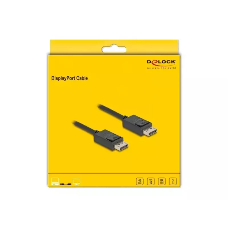 Kabel DisplayPort DeLOCK 16K 30 Hz 8K 60 Hz 40 Gb/s 3 m