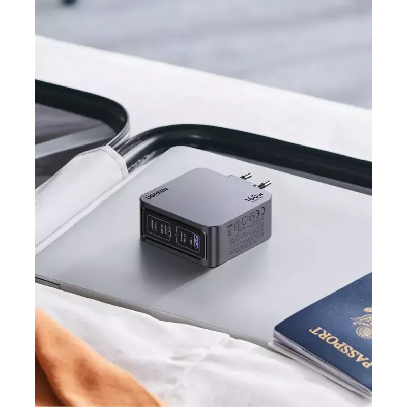 Ugreen Nexode Pro 160W GaN Charger with USB-C kabel Universal Czarny, szary AC Fast charging Indoor