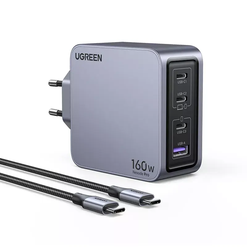 Ugreen Nexode Pro 160W GaN Charger with USB-C kabel Universal Czarny, szary AC Fast charging Indoor