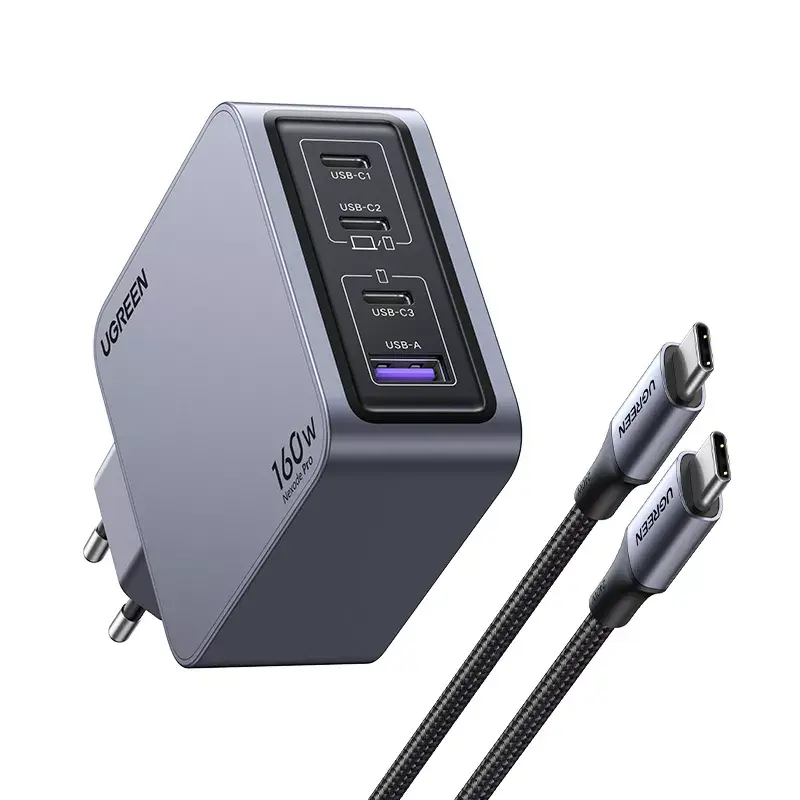Ugreen Nexode Pro 160W GaN Charger with USB-C kabel Universal Czarny, szary AC Fast charging Indoor