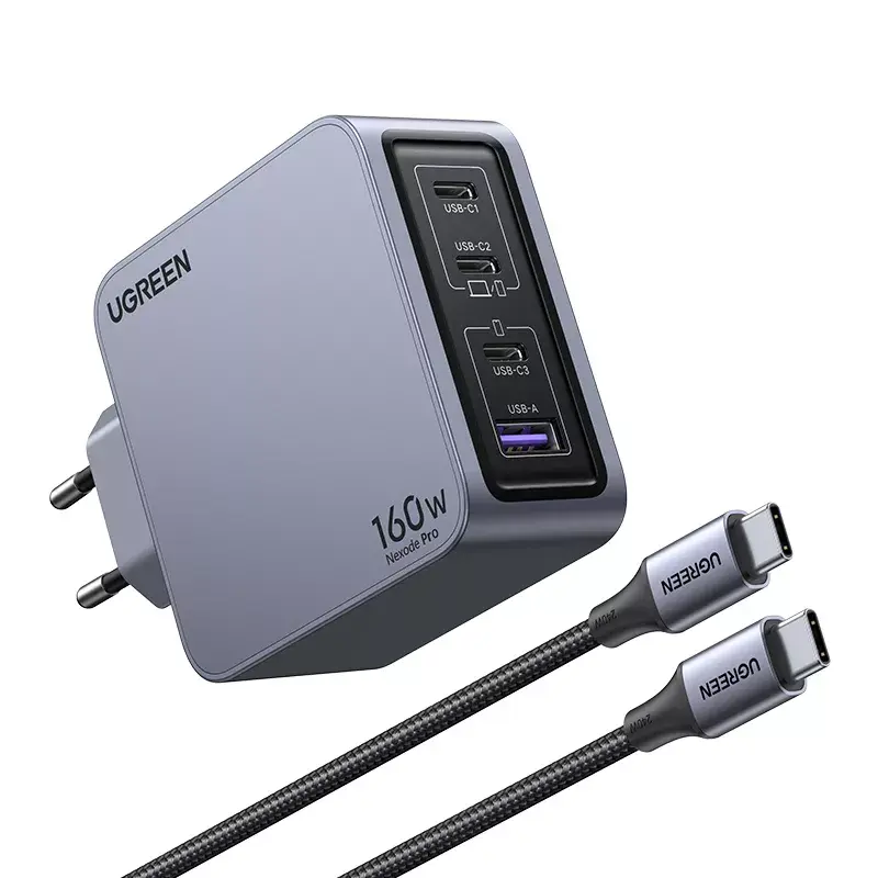 Ugreen Nexode Pro 160W GaN Charger with USB-C kabel Universal Czarny, szary AC Fast charging Indoor