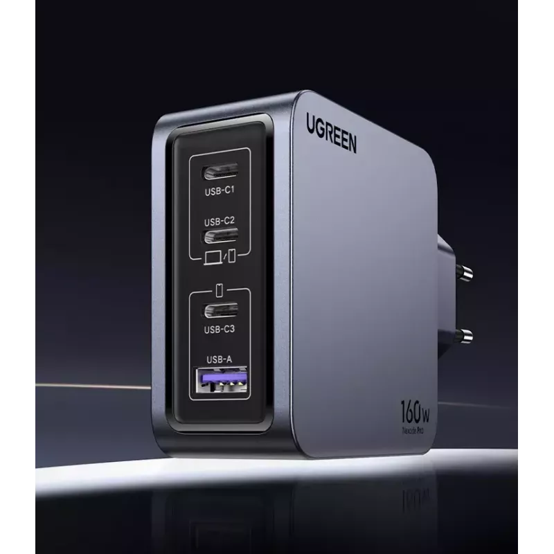 Ugreen Nexode Pro 160W GaN Charger with USB-C kabel Universal Czarny, szary AC Fast charging Indoor