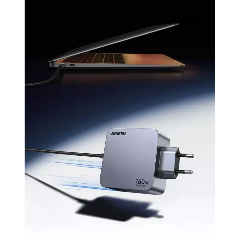 Ugreen Nexode Pro 160W GaN Charger with USB-C kabel Universal Czarny, szary AC Fast charging Indoor