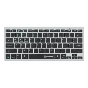 Manhattan Ultra cienki Dual-Mode Wireless klawiatura, układ niemiecki QWERTZ, Bluetooth (v3.0) i bezprzewodowa (2,4 GHz), 78 niskoprofilowych klawiszy nożycowych, automatyczne zarządzanie energią, zasięg 10 m, mikroodbiornik USB-A, bateria AAA (w zestawie), Windows i Mac, trzyletnia gwarancja