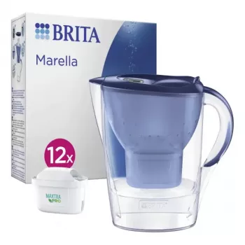 Manualny filtr do wody BRITA Marella 2,4 l, niebieski/przezroczysty, zawiera 12 wkładów