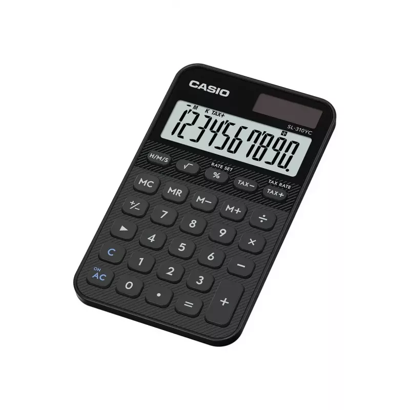 Kalkulator CASIO SL-310YC kieszonkowy podstawowy, 10-cyfrowy, bateryjny i słoneczny, funkcje podatku i zysku, czarny