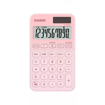 Kompaktowy kalkulator kieszonkowy CASIO SL-310YC — 10 cyfr, bateria/solarny, funkcje podatkowe i zysku, jasnoróżowy
