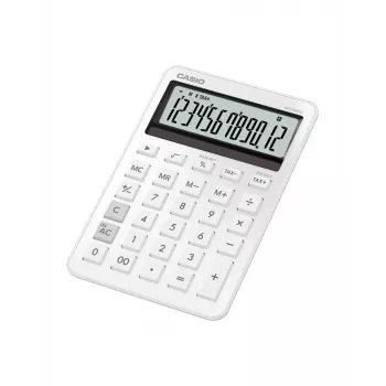 Podstawowy kalkulator biurkowy CASIO MS-200DQ 12-cyfrowy, bateria/solarny, funkcje podatku i zysku, biały