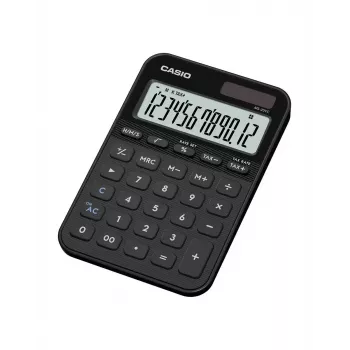 Kalkulator biurkowy CASIO MS-20YC — Model podstawowy, zasilanie bateryjne/solarne, obliczenia podatku i zysku, czarny