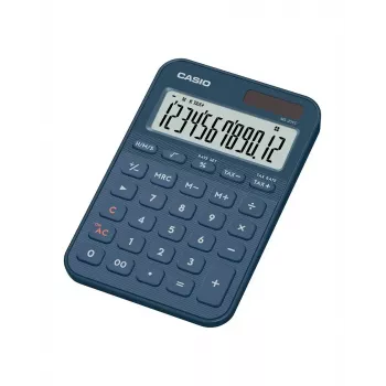 Podstawowy kalkulator biurkowy CASIO MS-20YC — 12-cyfrowy, funkcje podatkowe i zysku, bateria/energia słoneczna, granatowy