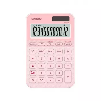 Podstawowy kalkulator biurkowy CASIO MS-20YC — 12-cyfrowy, funkcje podatku i zysku, zasilanie bateryjne/słoneczne, jasnoróżowy