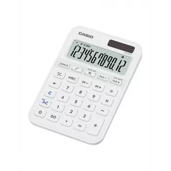 Podstawowy kalkulator biurkowy CASIO MS-20YC — 12-cyfrowy, bateria/energia słoneczna, funkcje podatku i zysku, biały