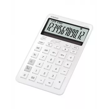 Kalkulator biurkowy CASIO JW-200DQ 12-cyfrowy podstawowy, bateria/solarny, funkcje podatku i zysku, biały