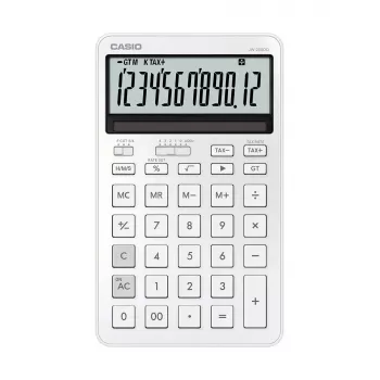 Kalkulator biurkowy CASIO JW-200DQ 12-cyfrowy podstawowy, bateria/solarny, funkcje podatku i zysku, biały