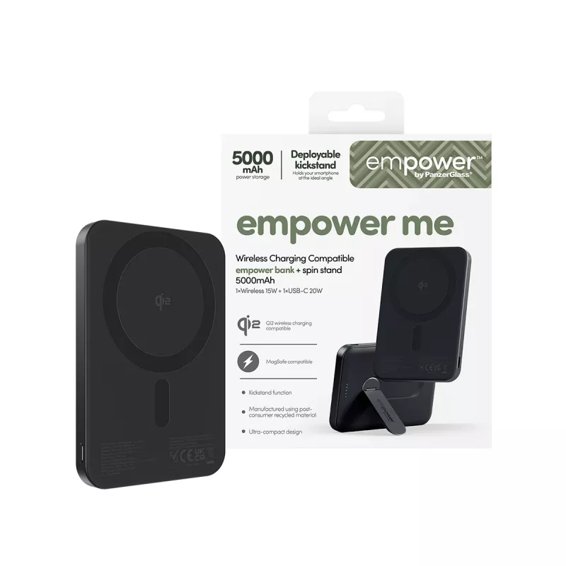 PanzerGlass empower™ by ® empower™ Bank w. Spin Stand | 5000mAh | Space Czarny