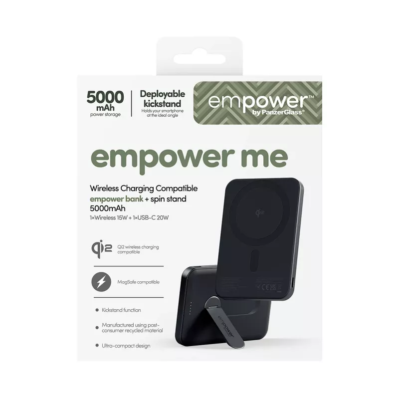 PanzerGlass empower™ by ® empower™ Bank w. Spin Stand | 5000mAh | Space Czarny