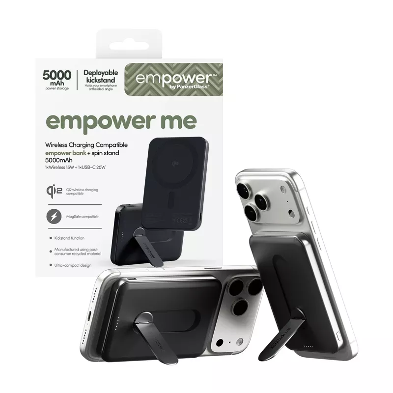 PanzerGlass empower™ by ® empower™ Bank w. Spin Stand | 5000mAh | Space Czarny