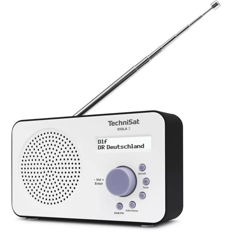 Przenośne radio cyfrowe TECHNISAT 0000/3906 — DAB/DAB+/FM, 1 W RMS, LCD, 3.5 mm, białe/czarne, 0,338 kg