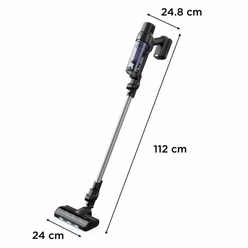 Odkurzacz pionowy 2 w 1 Rowenta RH6A35 — bezprzewodowy litowo-jonowy, 140 W, bezworkowy cyklonowy, fioletowo-srebrny, szczotka LED
