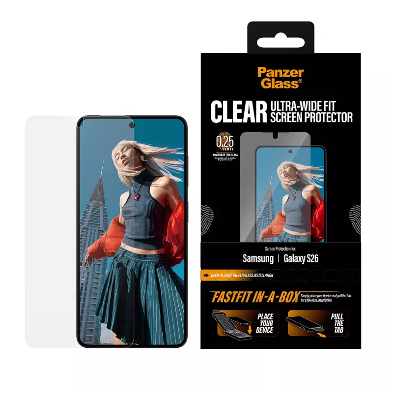 Folia ochronna PanzerGlass do Samsung New Galaxy S 2026 — Ultra-Wide Fit, PET+silikon, FASTFIT