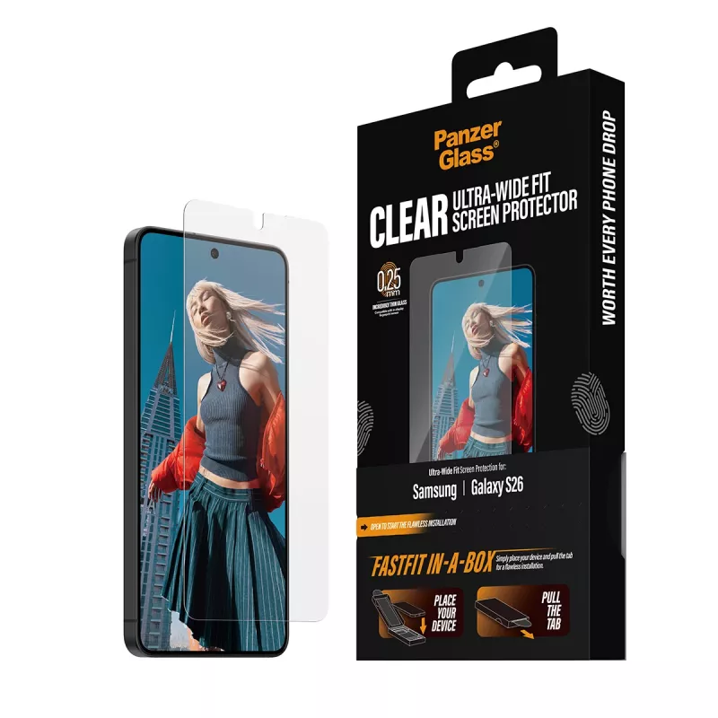 Folia ochronna PanzerGlass do Samsung New Galaxy S 2026 — Ultra-Wide Fit, PET+silikon, FASTFIT