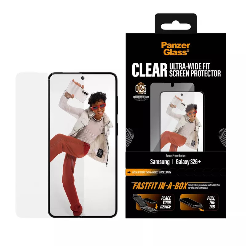 Folia ochronna PanzerGlass do Samsung New Galaxy S 2026 Plus — Ultra‑Wide Fit, PET+Silikon, FASTFIT