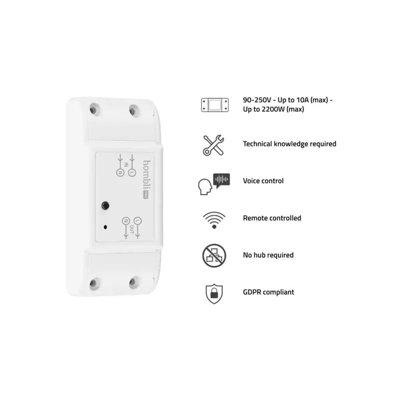 Inteligentny przełącznik Avanca International BV Hombli Smart Switch 2P bezprzewodowy 230V (90–250V, 50–60Hz), 39×88×24 mm