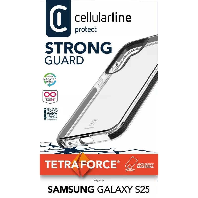 Cellularline Tetra Force Strong Guard - Galaxy S25 Ultra-ochronne, przeciwwstrząsowe elastyczne etui z wbudowaną technologią antybakteryjną Microban®