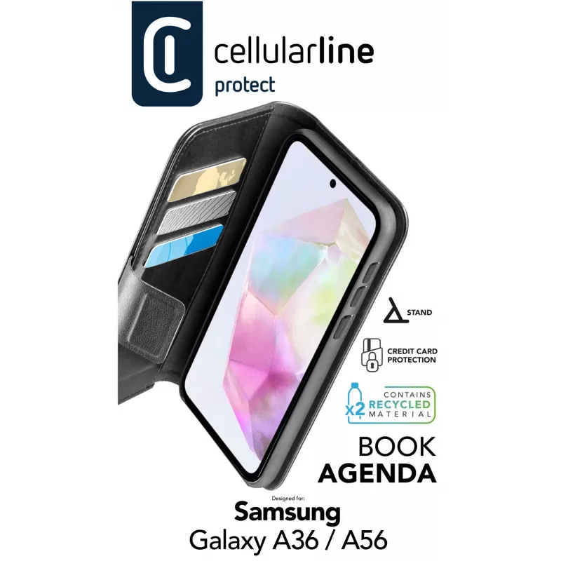 Cellularline Book Agenda - Etui książkowe ze skóry ekologicznej z magnetycznym zamknięciem dla Galaxy A36/A56