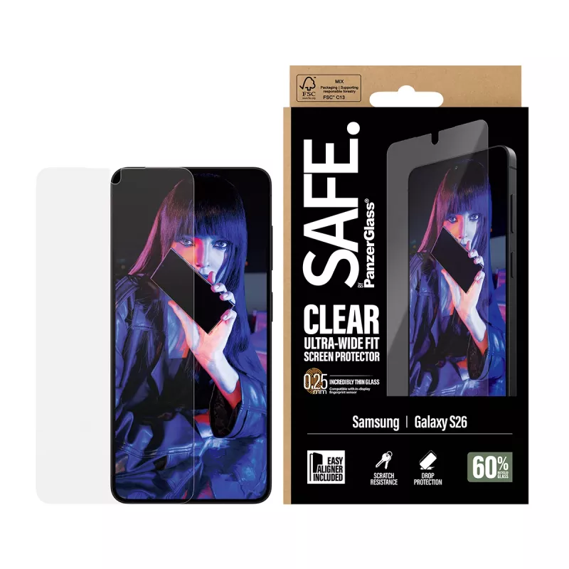 Folia ochronna PanzerGlass SAFE by do Samsung New Galaxy S 2026 — Ultra-Wide Fit, PET+Silikon, Przezroczysta