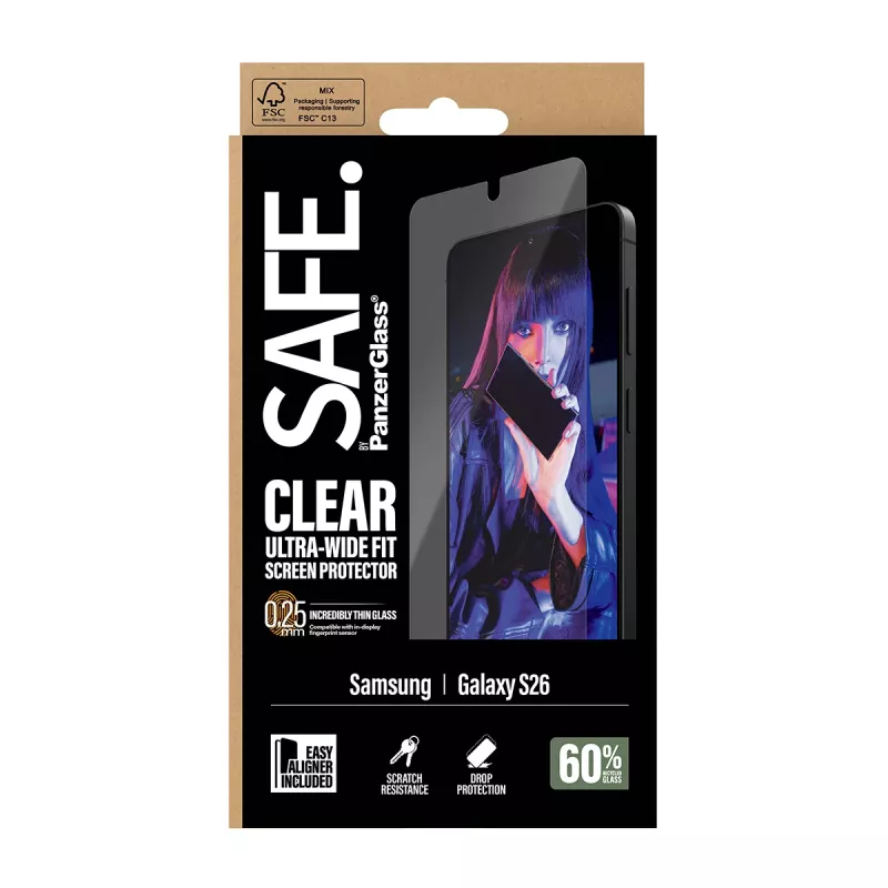 Folia ochronna PanzerGlass SAFE by do Samsung New Galaxy S 2026 — Ultra-Wide Fit, PET+Silikon, Przezroczysta