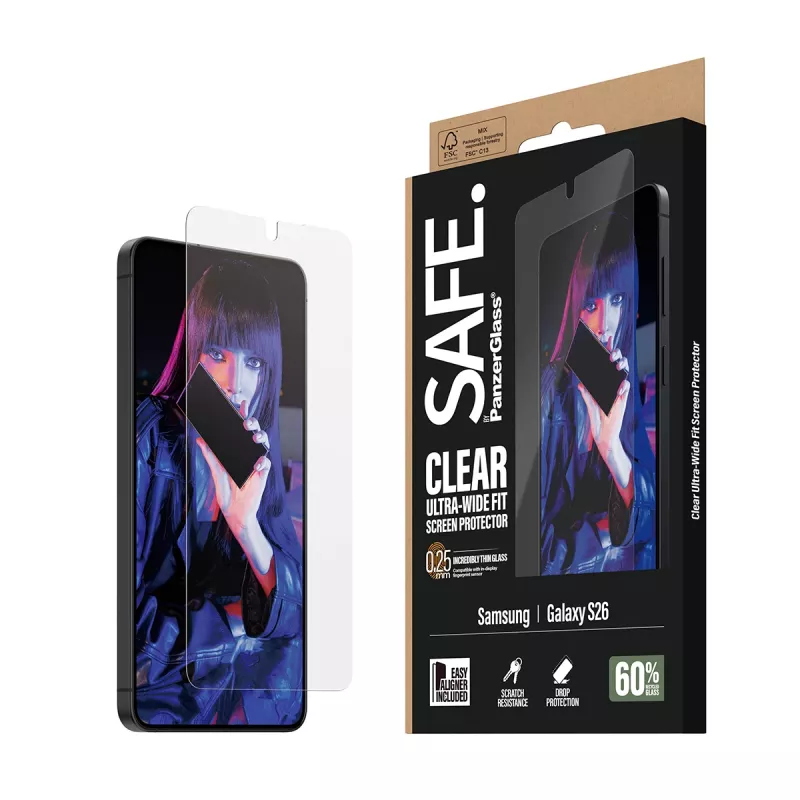Folia ochronna PanzerGlass SAFE by do Samsung New Galaxy S 2026 — Ultra-Wide Fit, PET+Silikon, Przezroczysta