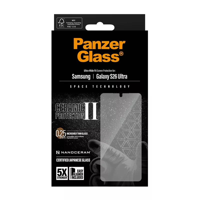 Folia ochronna PanzerGlass Ceramic do Samsung Galaxy S26 Ultra — szkło hartowane, Ultra-Wide Fit, EasyAligner, przezroczysta