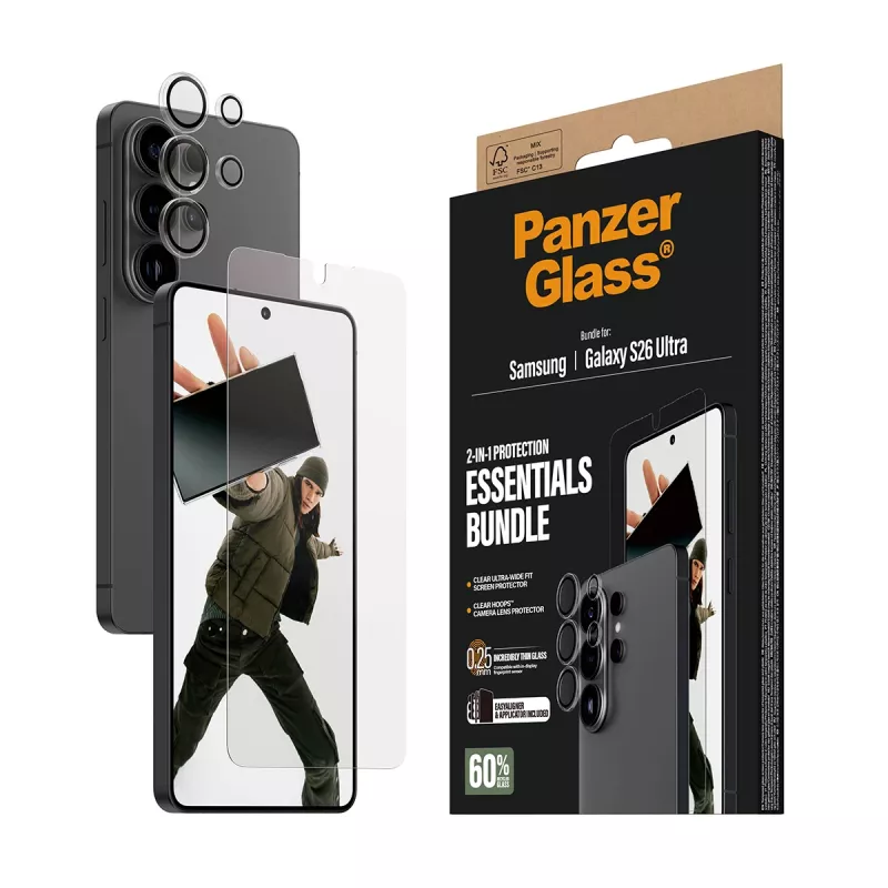 Zestaw ochronny na ekran PanzerGlass Hoops 2-w-1 do Samsung Galaxy S26 Ultra — szkło hartowane + PET, przezroczysty, ultra-szerokie dopasowanie