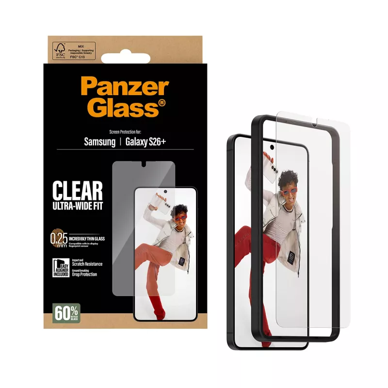 Szkło hartowane ochronne PanzerGlass na Samsung Galaxy S26+ — U-Wide Fit z EasyAligner