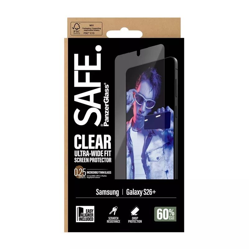 PanzerGlass SAFE. by ® Szkło ochronne Samsung New Galaxy S 2026 Plus | Ultra-szerokie dopasowanie z EasyAligner