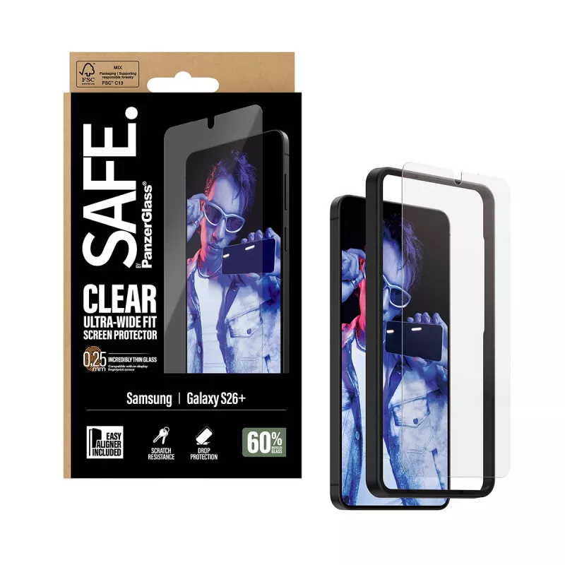 PanzerGlass SAFE. by ® Szkło ochronne Samsung New Galaxy S 2026 Plus | Ultra-szerokie dopasowanie z EasyAligner